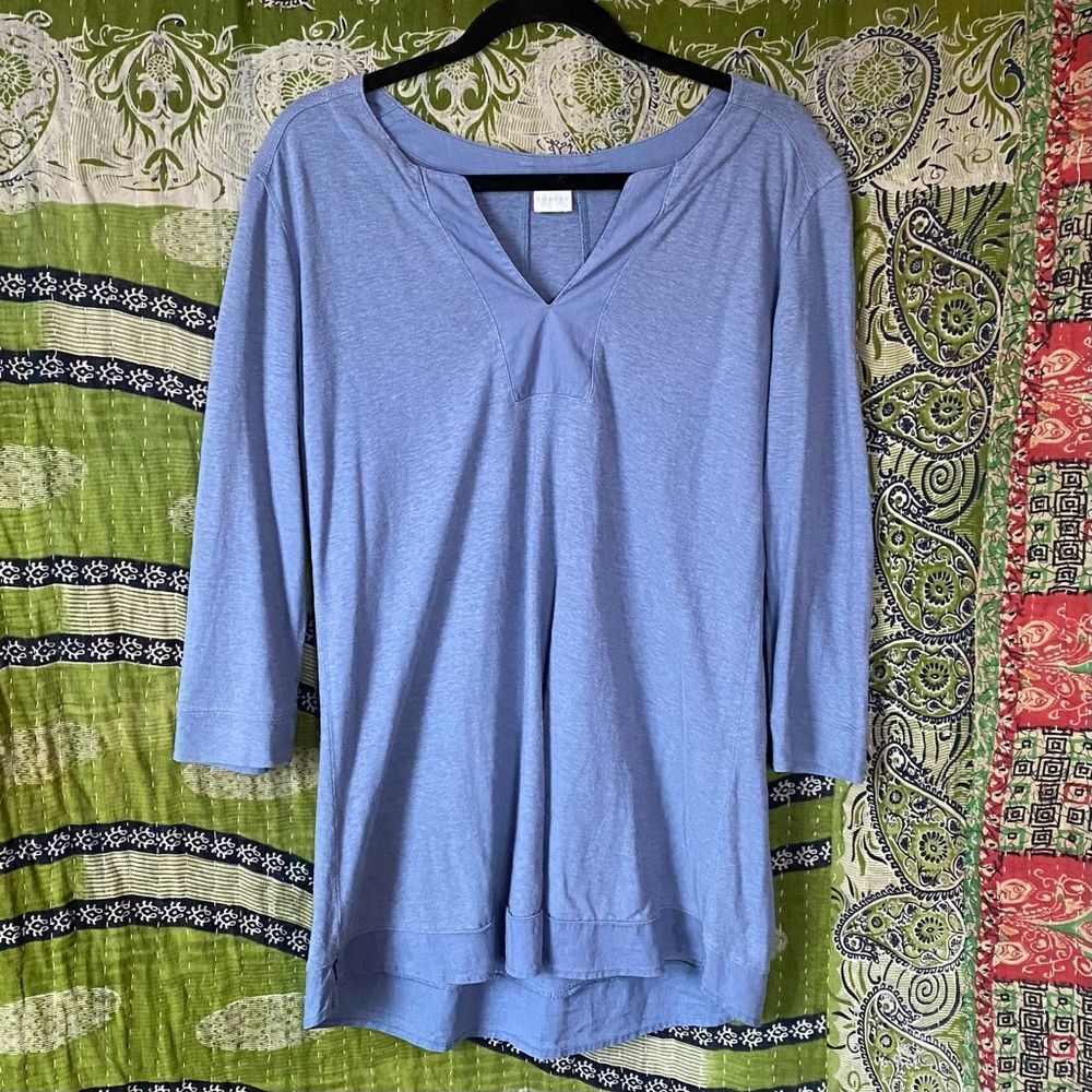 Poetry Slate Blue Hemp/ Organic Cotton Blend Tunic Blouse Size 6